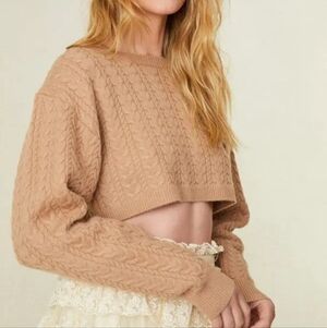 🆕️ LoveShackFancy Calloway Wool & Cashmere Blend Crop Sweater in Fawn